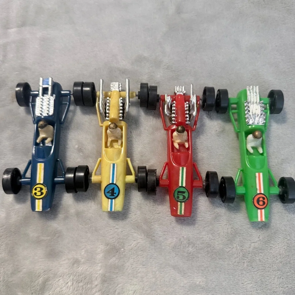 Vintage Race Car Cake Toppers Set of 4 Hong Kong #3 #4 #5 #6 Plastic